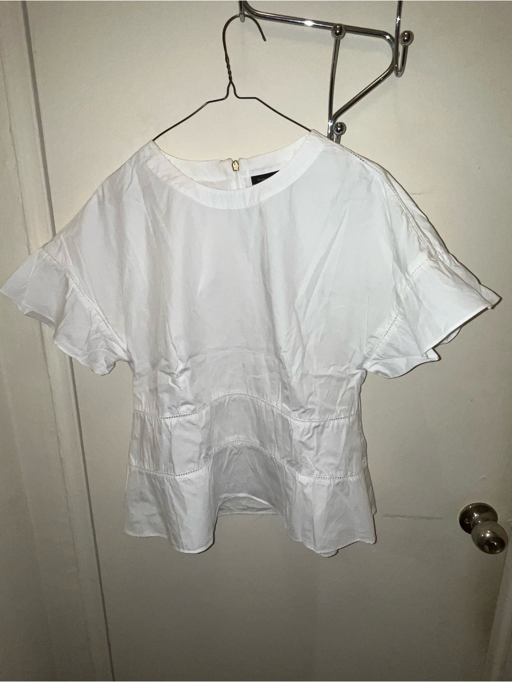 Donna Karan White Peplum Flutter-Sleeve Blouse